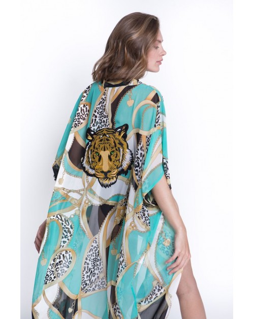 ShaSha margas paplūdimio kimono su aplikacija Tiger