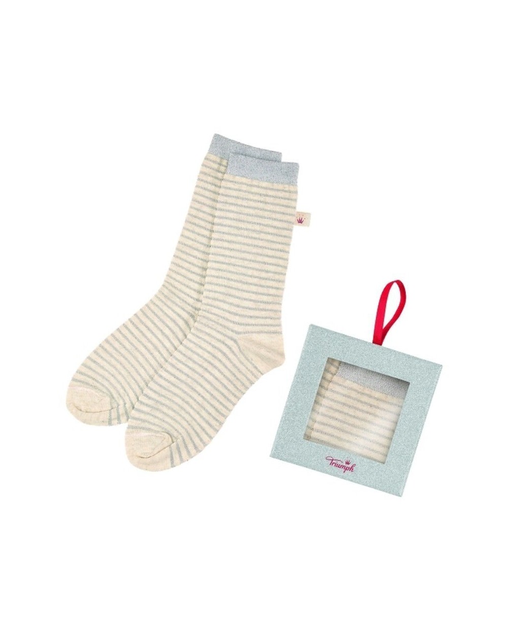 Triumph kreminės  dekoruotos sidabro spalvos siūlo juostomis moteriškos kojinės Accessories AW18 Gift Set Sock 